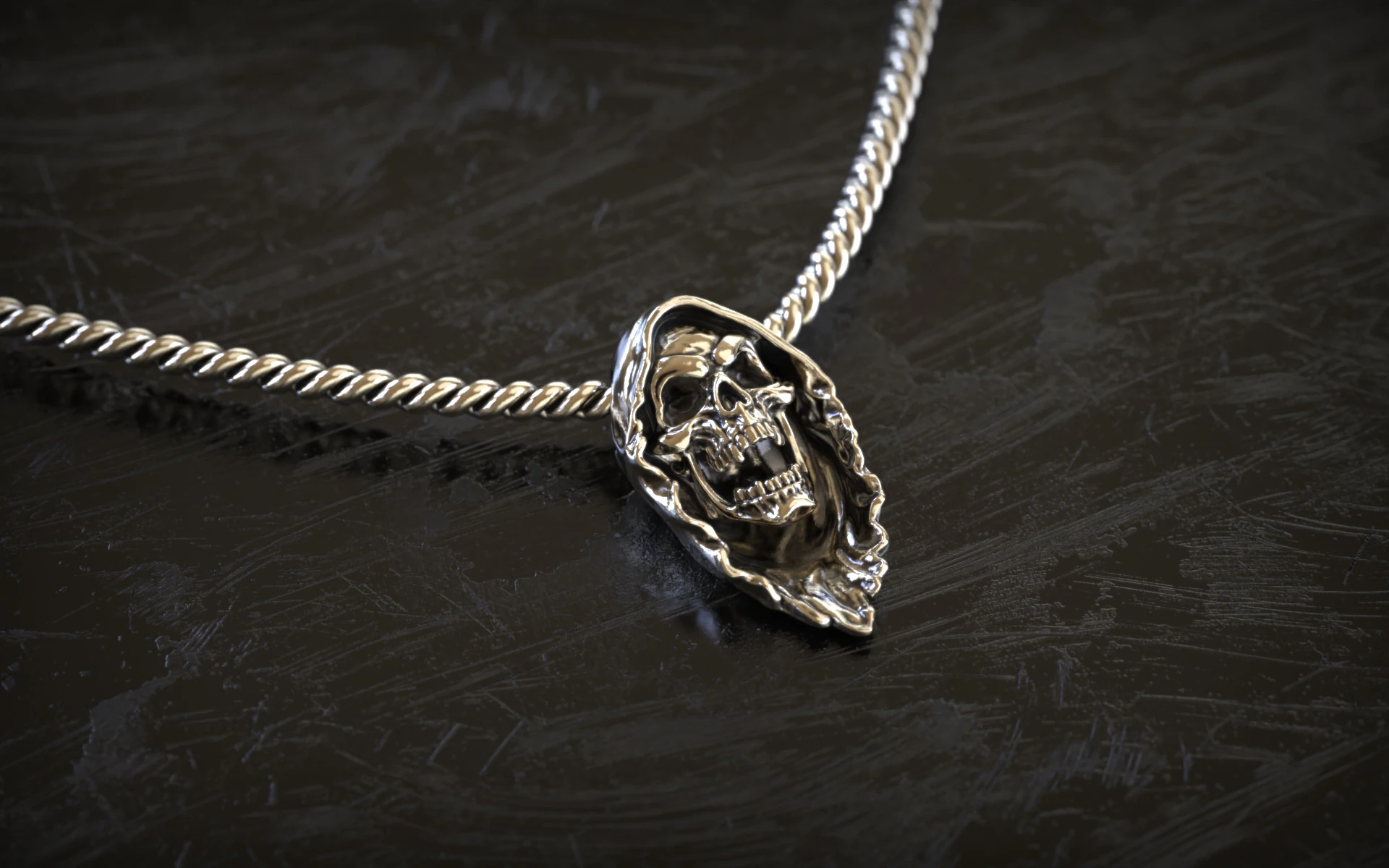 Grim Reaper Skull Pendant 3D Print Model .c4d .max .obj .3ds .fbx .stl .blend 