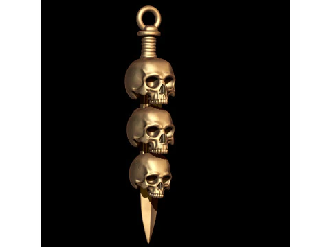 Tri-Skull Blade Pendant 3D Print Model