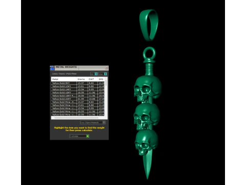 Tri-Skull Blade Pendant 3D Print Model
