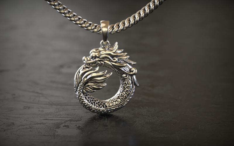 Dragon Ouroboros Pendant 3D Print Model .c4d .max .obj .3ds .fbx .stl .blend 