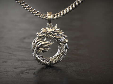 Drache Ouroboros Anhänger 3D Druckmodell
