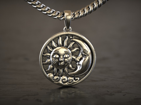 Himmlischer Anhänger Sonne und Mond 3D Druckmodell