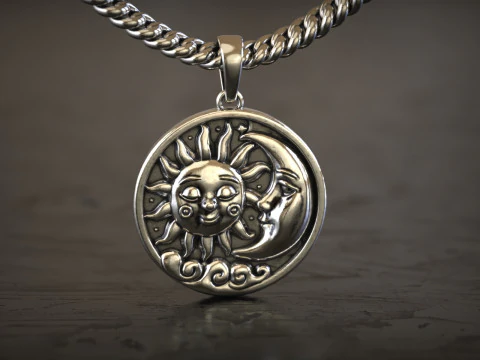 सूर्य और चंद्रमा दिव्य लटकन 3D प्रिंट मॉडल