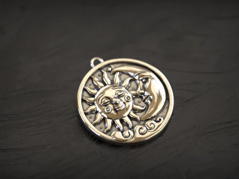 Sun and Moon Celestial Pendant 3D Print Model