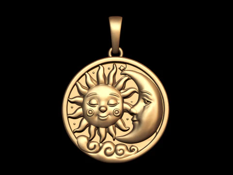 Sun and Moon Celestial Pendant 3D Print Model