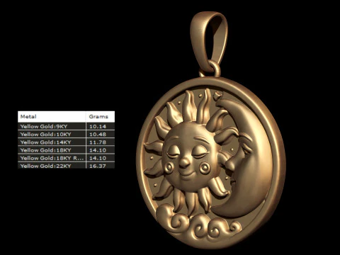 Sun and Moon Celestial Pendant 3D Print Model
