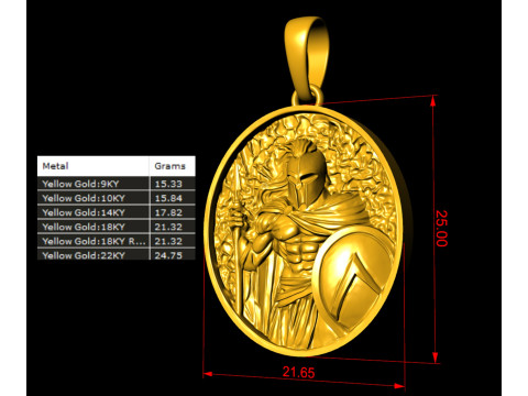 Spartan Warrior Shield Pendant 3D Print Model