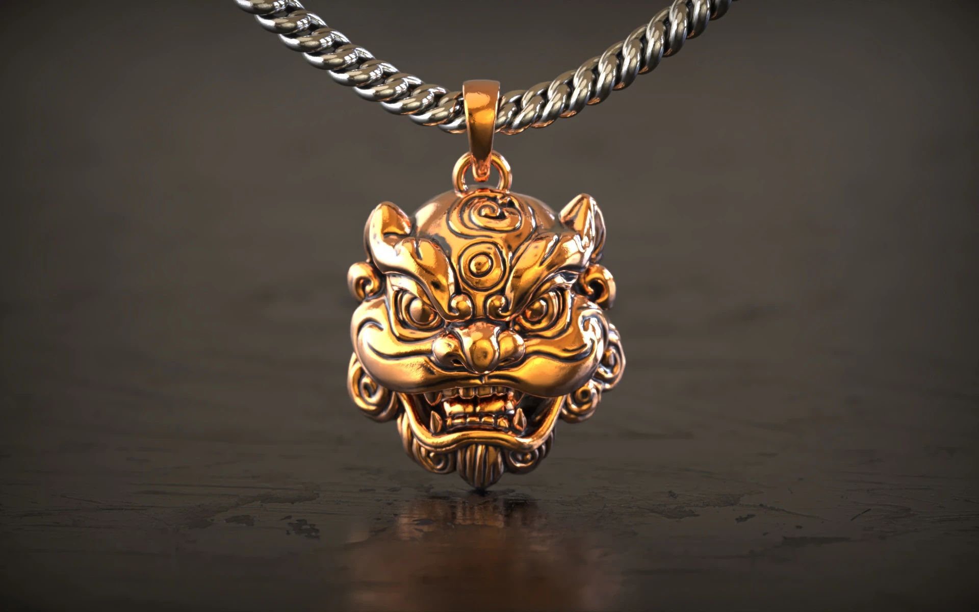 Foo Dog Pendant Necklace 3D Print Model .c4d .max .obj .3ds .fbx .stl .blend