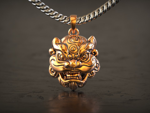 Foo Dog Pendant Necklace 3D Print Model