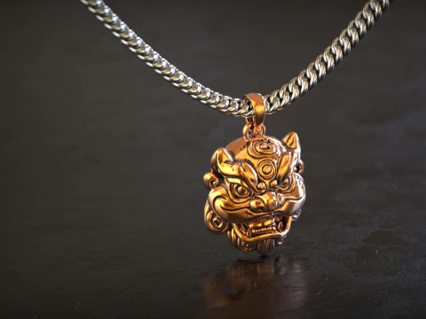 Foo Dog Pendant Necklace 3D Print Model
