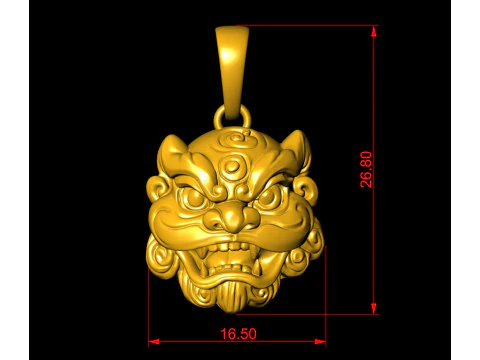 Foo Dog Pendant Necklace 3D Print Model
