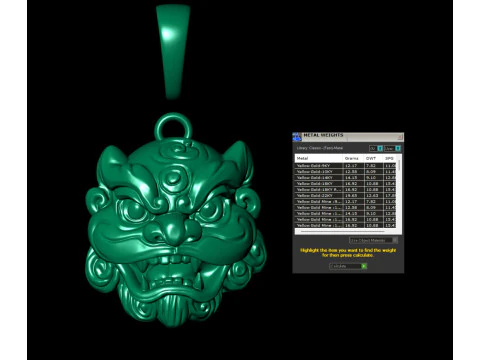 Foo Dog Pendant Necklace 3D Print Model