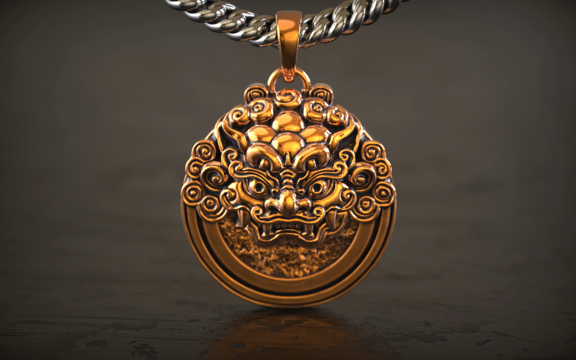 Celestial Guardian Lion Pendant 3D Print Model .c4d .max .obj .3ds .fbx .stl .blend 