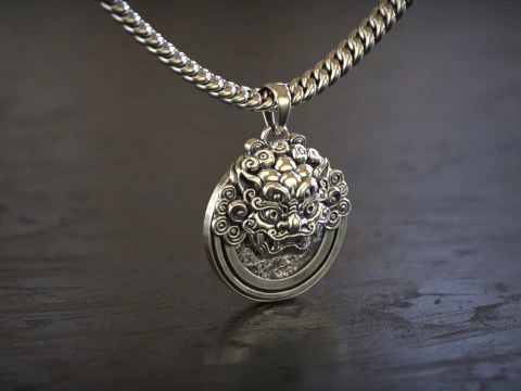 Celestial Guardian Lion Pendant 3D Print Model