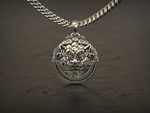 Celestial Guardian Lion Pendant 3D Print Model