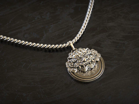 Celestial Guardian Lion Pendant 3D Print Model