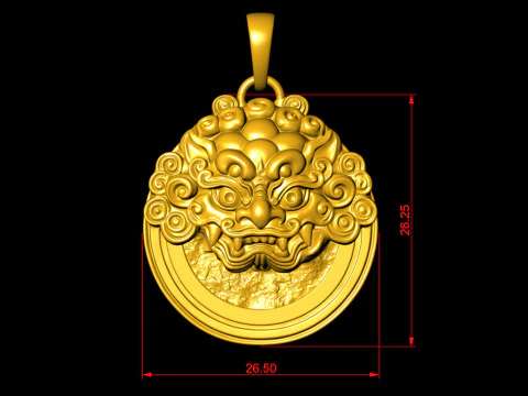 Celestial Guardian Lion Pendant 3D Print Model