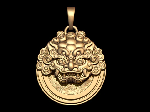 Celestial Guardian Lion Pendant 3D Print Model