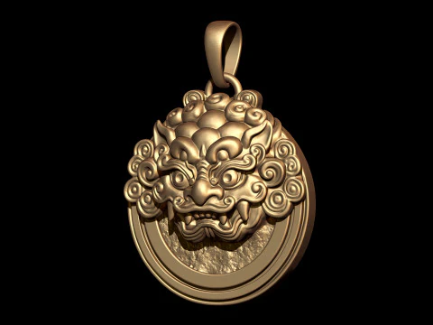 Celestial Guardian Lion Pendant 3D Print Model