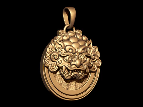 Celestial Guardian Lion Pendant 3D Print Model