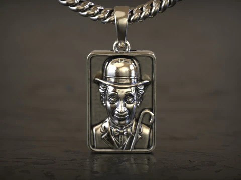 チャーリー・チャップリンの肖像ペンダント 3Dプリントモデル