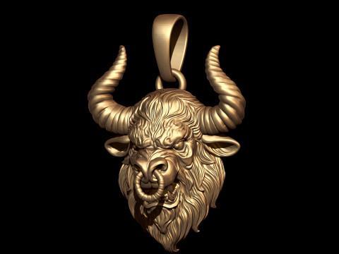 Fierce Bull Head Pendant 3D Print Model