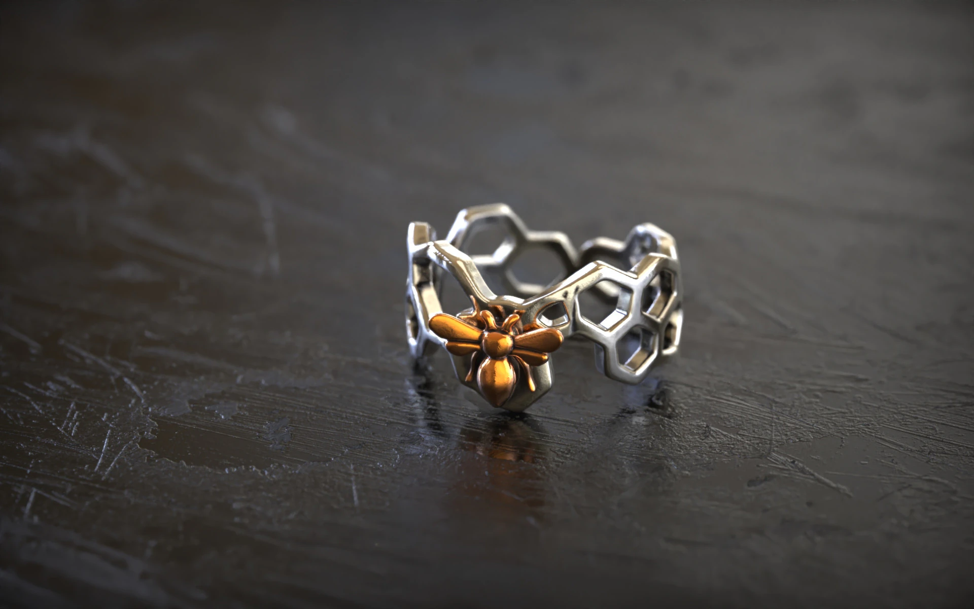 Honeycomb Bee Statement Ring 3D Print Model .c4d .max .obj .3ds .fbx .stl .blend 