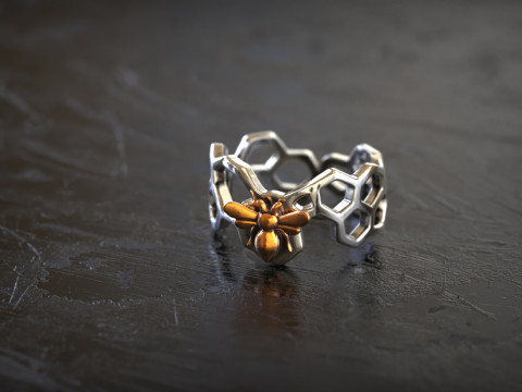 Honeycomb Bee Statement Ring 3D Print Model