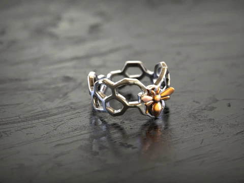 Honeycomb Bee Statement Ring 3D Print Model