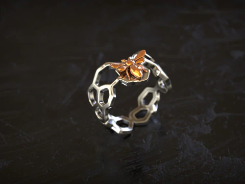 Honeycomb Bee Statement Ring 3D Print Model