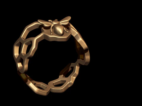 Honeycomb Bee Statement Ring 3D Print Model