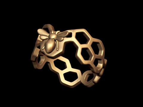 Honeycomb Bee Statement Ring 3D Print Model