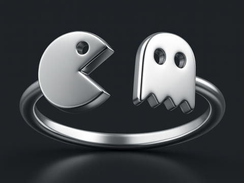 Pacman Ghost Arcade Game Ring 3D Print Model