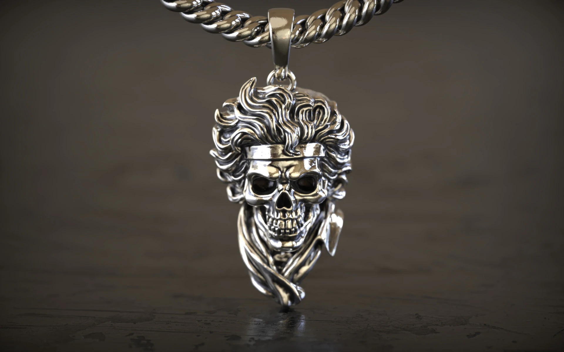 Bandana Skull Gothic Pendant 3D Print Model .c4d .max .obj .3ds .fbx .stl .blend 