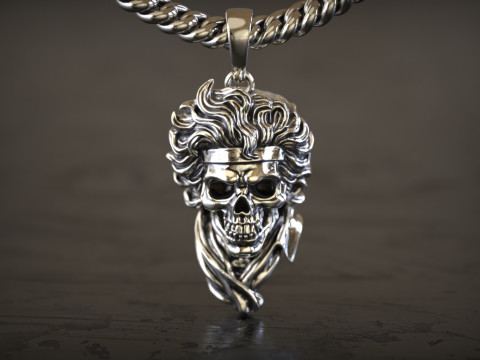 Pingente G&oacute;tico Caveira Bandana Modelo de Impressão 3D