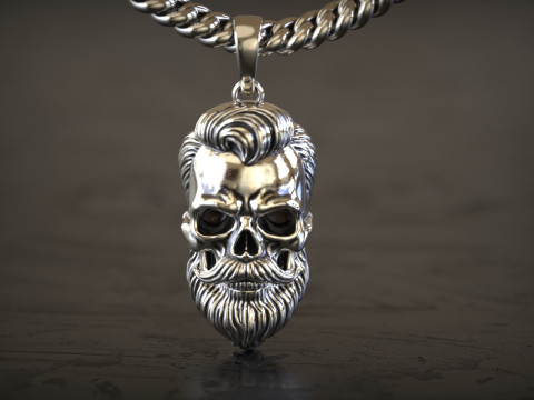 Pingente de Caveira Barbuda Modelo de Impressão 3D