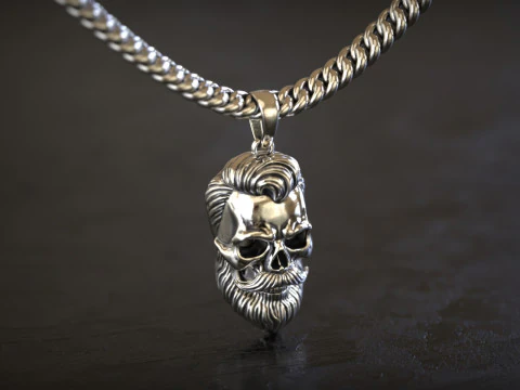 Bearded Skull Pendant 3D Print Model
