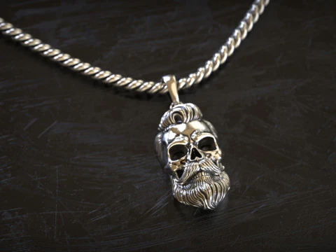 Bearded Skull Pendant 3D Print Model