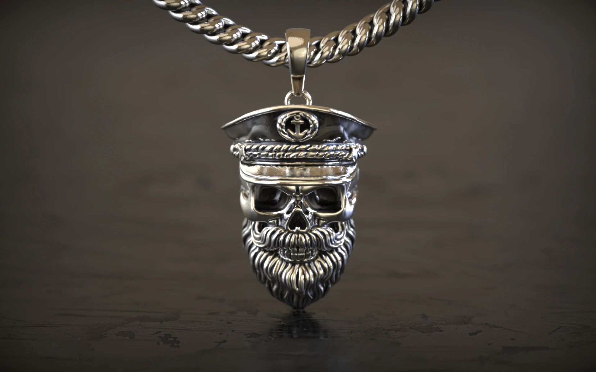 Captain Skull Beard Pendant 3D Print Model .c4d .max .obj .3ds .fbx .stl .blend