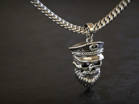 Captain Skull Beard Pendant 3D Print Model