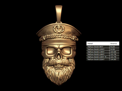 Captain Skull Beard Pendant 3D Print Model