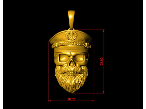 Captain Skull Beard Pendant 3D Print Model