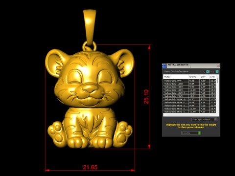 Cute Tiger Pendant 3D Print Model