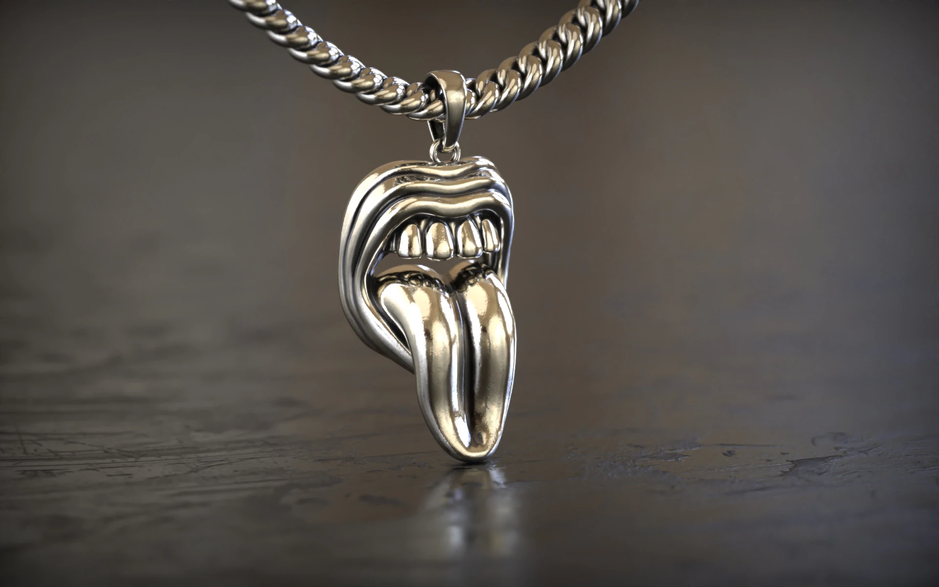 Savage Tongue Mouth Pendant 3D Print Model .c4d .max .obj .3ds .fbx .stl .blend 