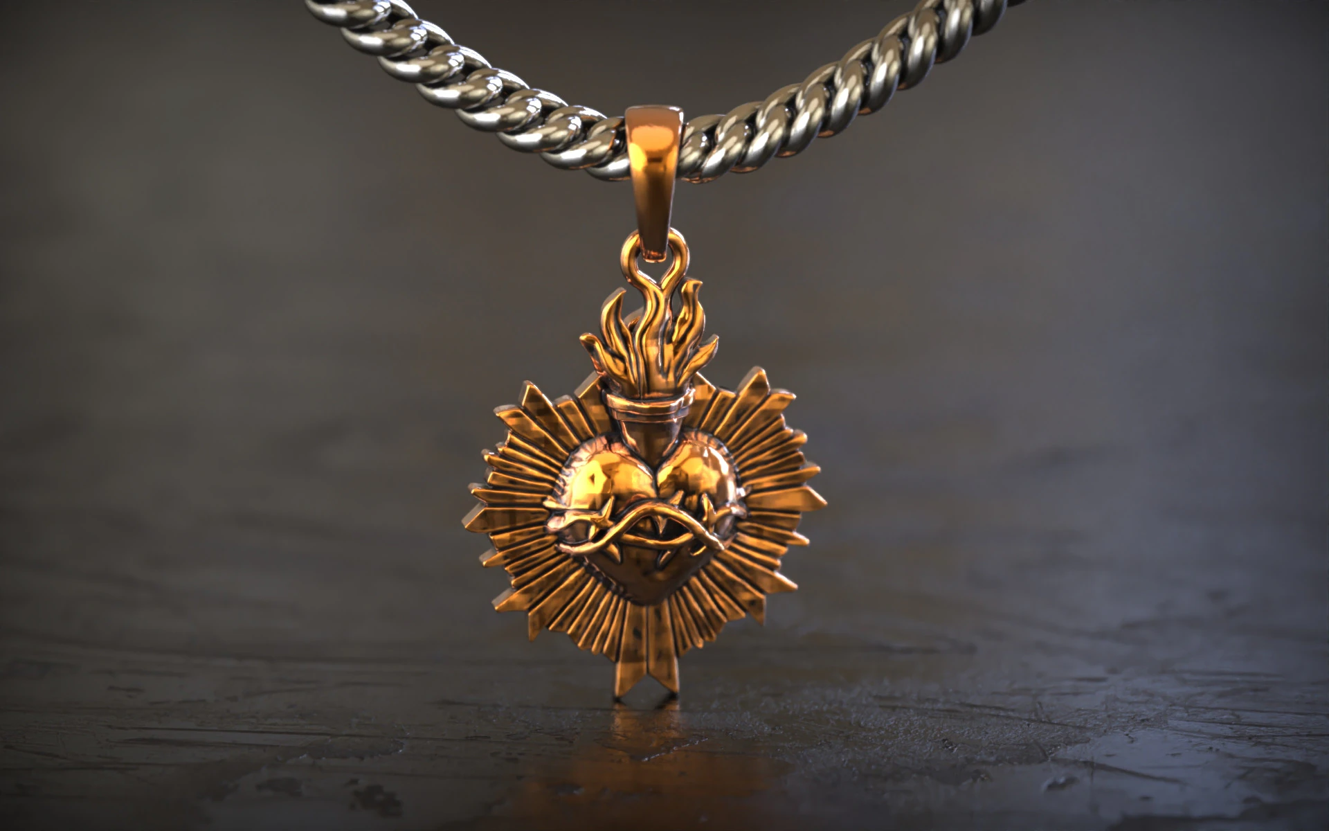Sacred Heart Flame Pendant 3D Print Model .c4d .max .obj .3ds .fbx .stl .blend 