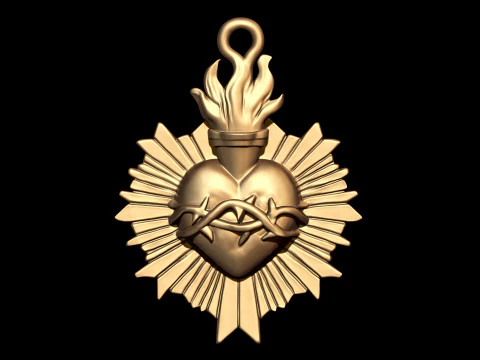 Sacred Heart Flame Pendant 3D Print Model