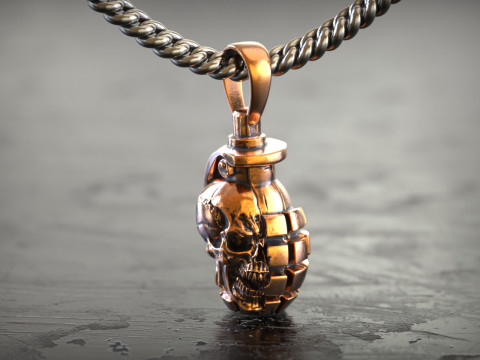 Street King Skull Grenade Pendant 3D Print Model