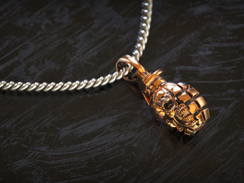 Street King Skull Grenade Pendant 3D Print Model