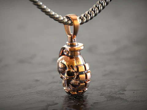 Street King Skull Grenade Pendant 3D Print Model