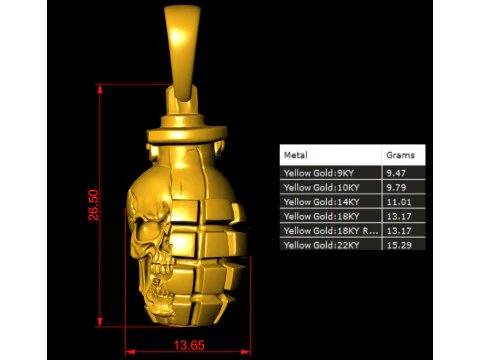 Street King Skull Grenade Pendant 3D Print Model